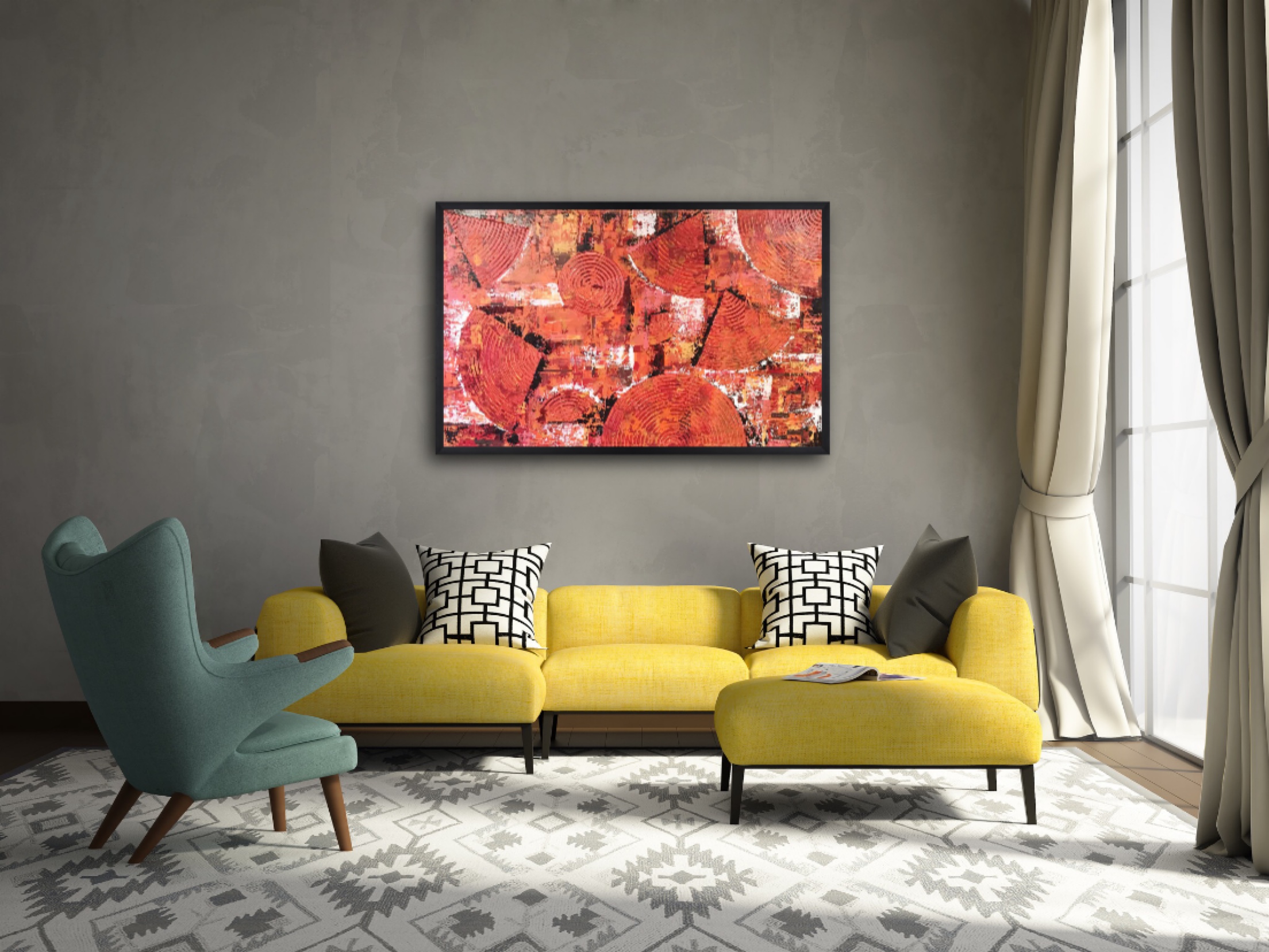 Incomplete Circles - Abstract painting by Mohabbat Ahmadi featuring colorful incomplete circular forms on canvas